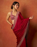 Thumbnail for Joban Fashion Red Fandy Satin Silk Party Wear Sarees - Distacart