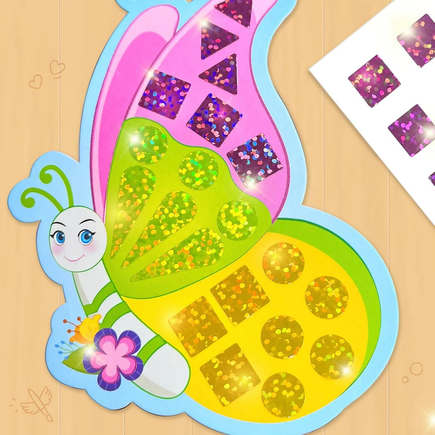 Imagimake Mirror Mosaic Butterfly & Peacock Mess Free DIY Mosaic Craft Kit 450+ Foil Sticker Travel Toys for Girls Birthday Gift for Girls Ages 3,4,5,6,7,8, Peach