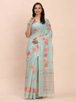 Thumbnail for Astita Linen Cotton Sea Green Saree