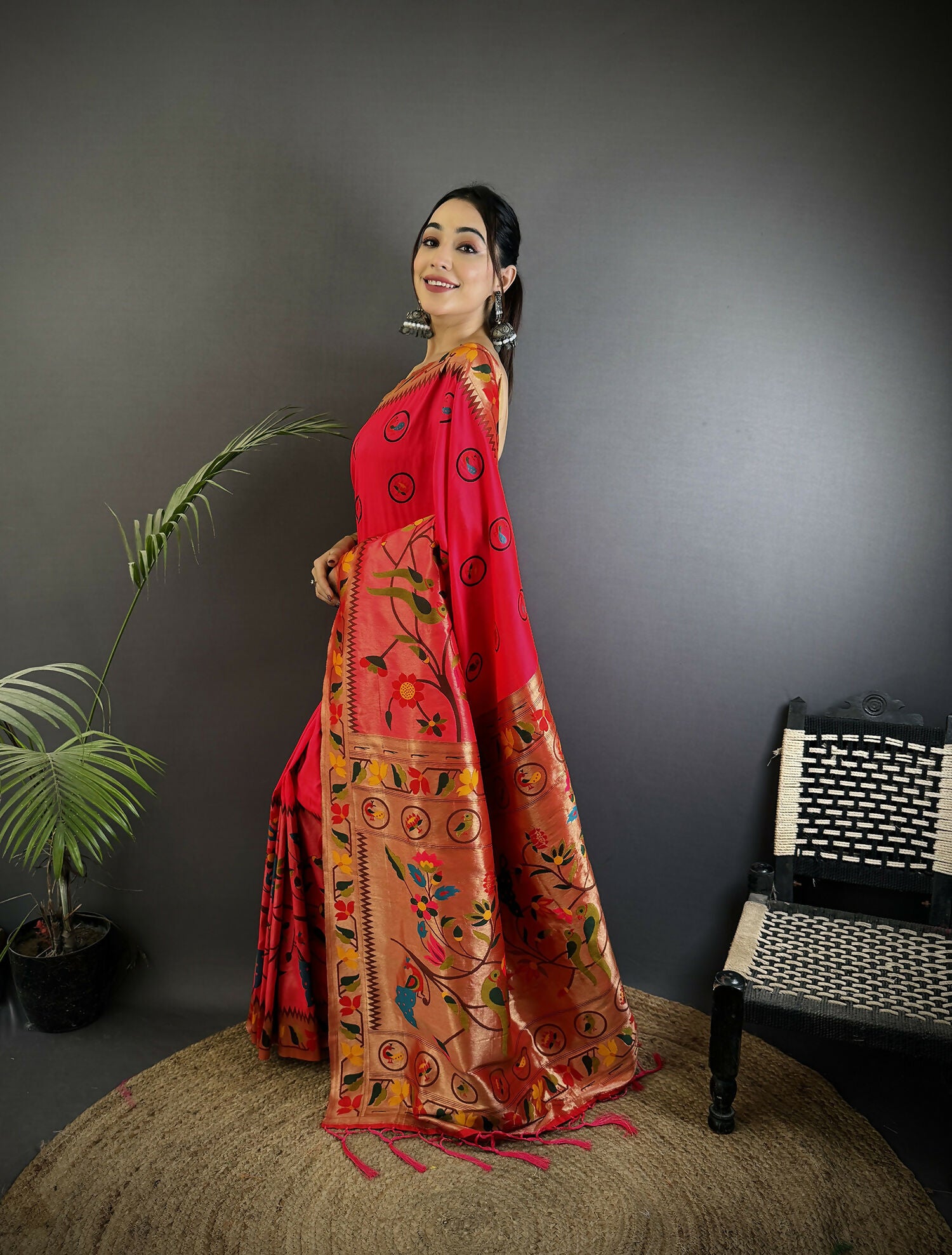 Joban Fashion Red Paithani Soft Silk Meenakari Saree