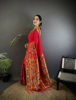 Thumbnail for Joban Fashion Red Paithani Soft Silk Meenakari Saree