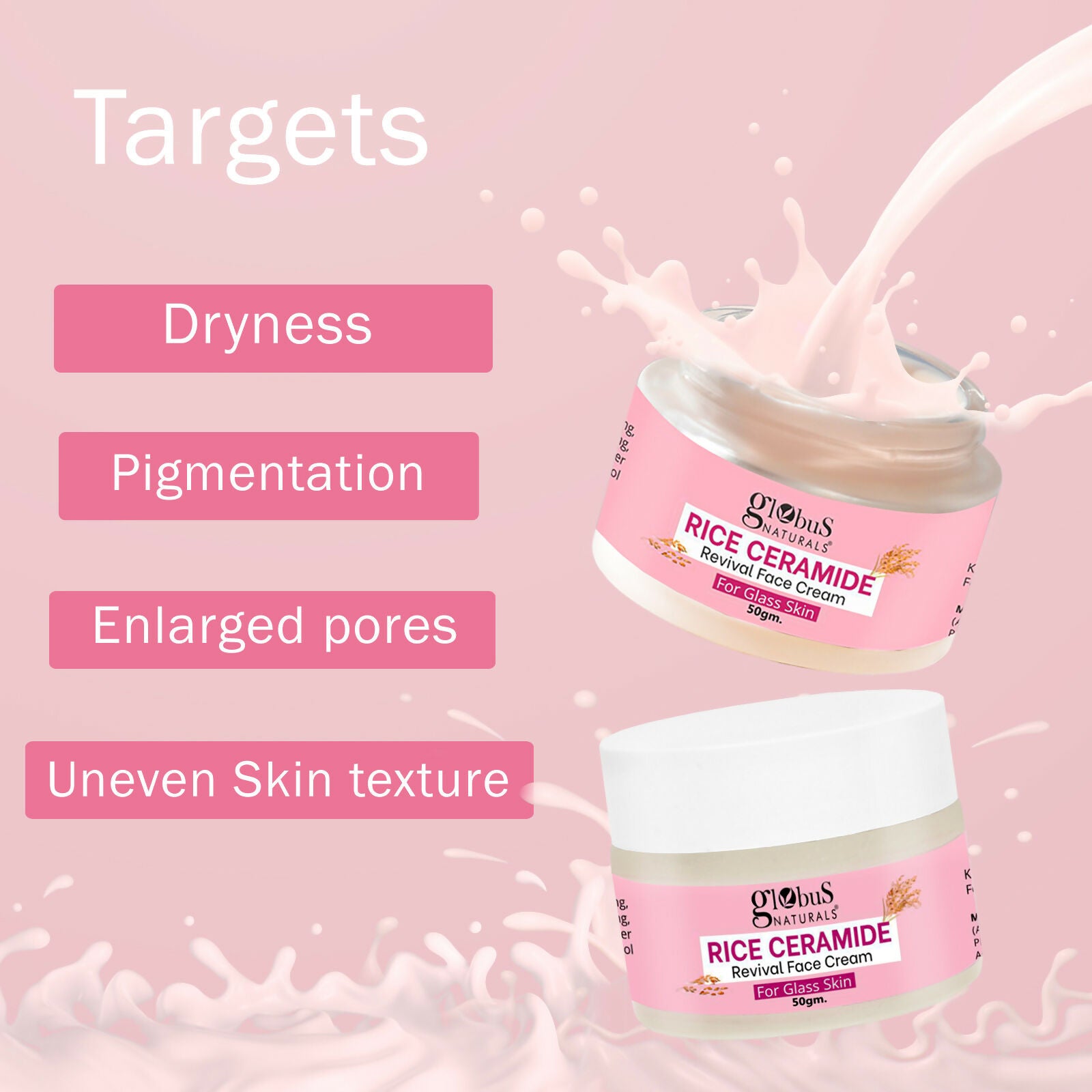 Globus Naturals Rice Ceramide Revival Face Cream, For Korean Glass Skin