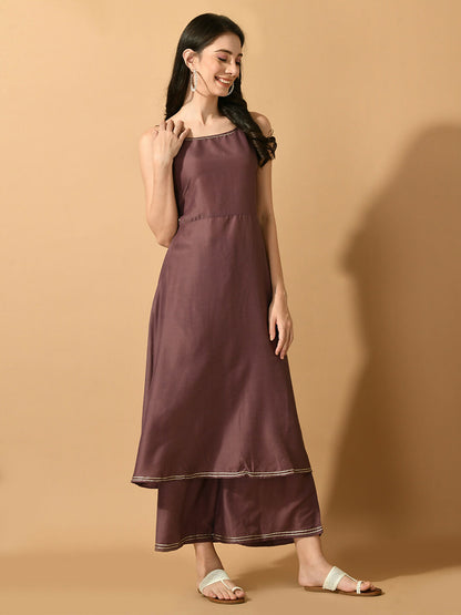 Myshka Women's Mauve Solid Party Kurta Sets - Distacart