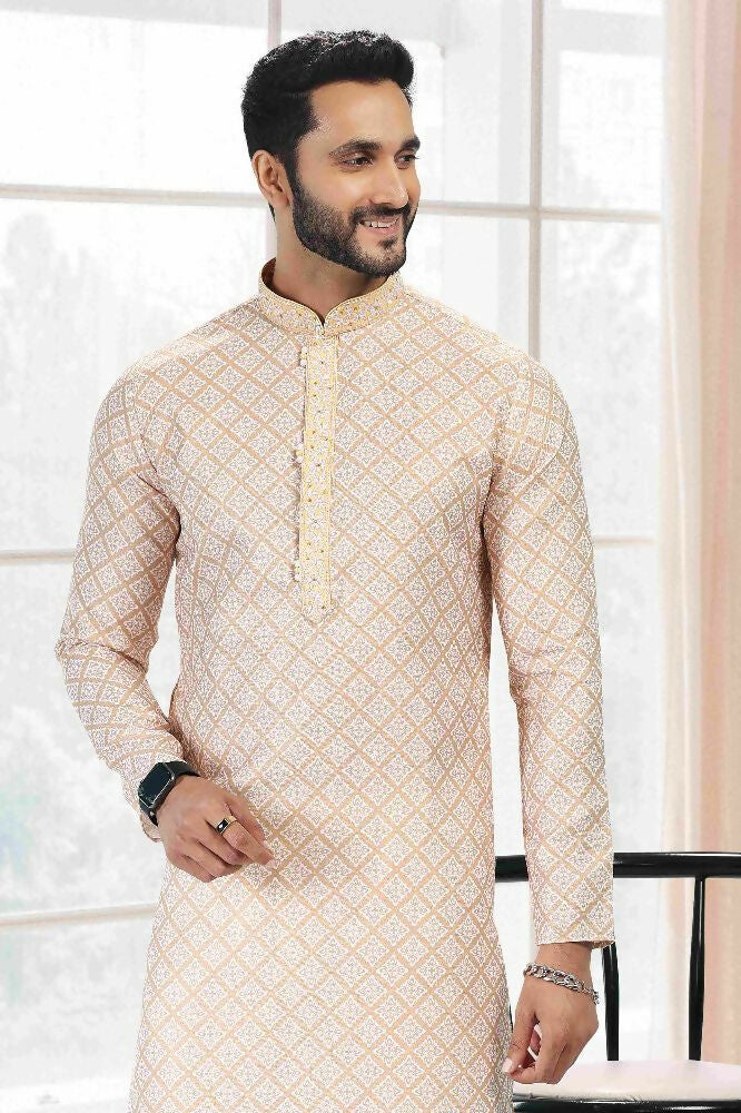 Raivat Ethnic Cotton Thread Work Kurta Pajama In Yellow Colour - Dista