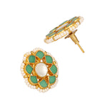 Thumbnail for Nuyug 22K Gold-Plated Green Kundan Studded & Pearls Beaded Floral Shaped Studs