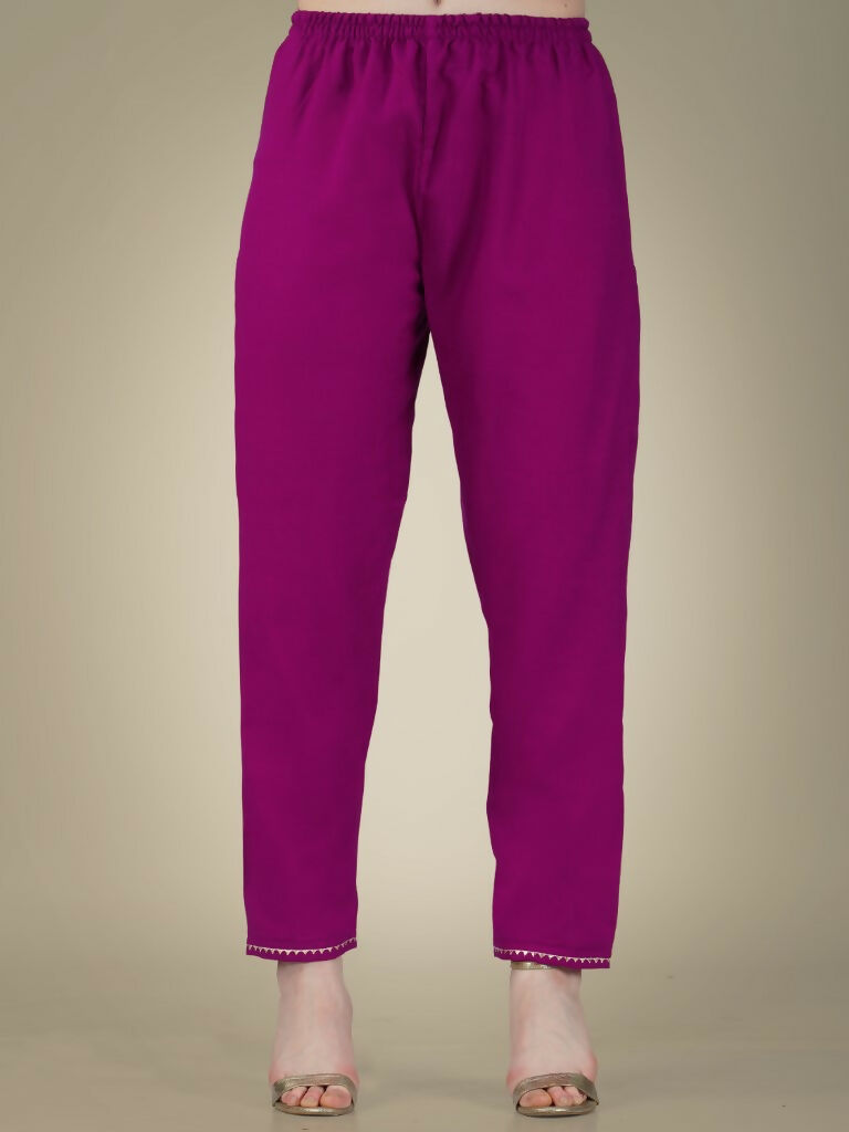 Jyoti Fashion Women's Purple Cotton Magic Slub Embroidery & Sequence work Kurta with Trouser & Dupatta - Distacart