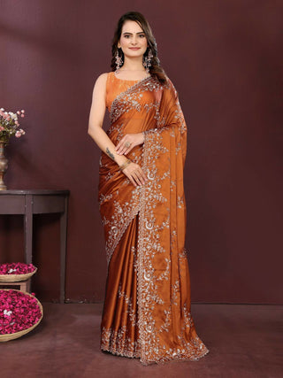 Ai Fashion Copper Rangoli Silk Embroidery Party Wear Saree