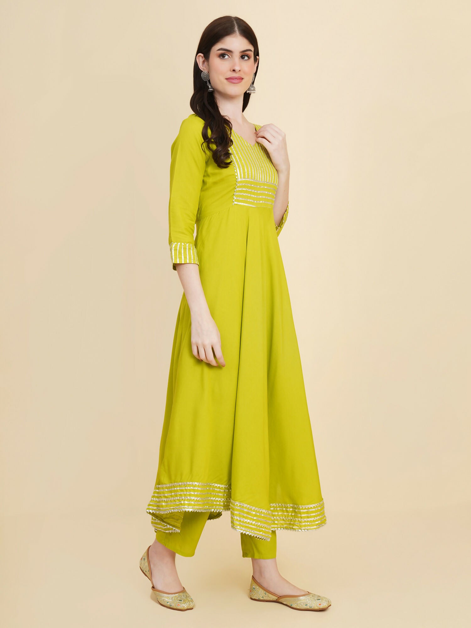 Designer Stylish lime green Cotton Stitched Suit With Dupatta - Tanisha - Distacart
