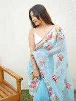 Thumbnail for Anouk Floral Printed Embroidered Organza Saree - Distacart