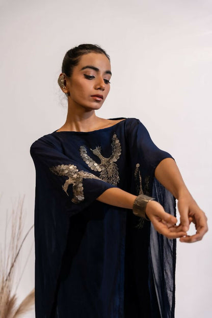 Timaraa Regal Navy Blue Embellished Kaftan Dress - Dista