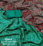 Thumbnail for Green Silk Blend Ajrak Saree with Unstitched Blouse - A2M