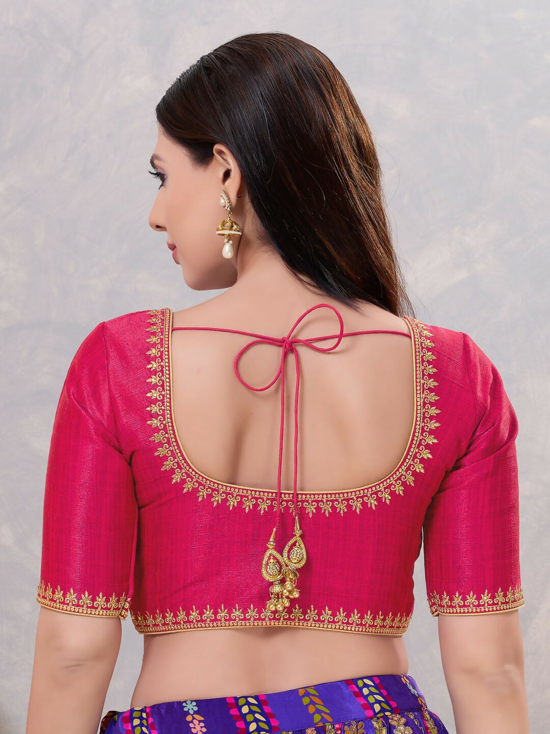 Joban Fashion Women Silk Dark-Pink Stitched Blouse - Distacart