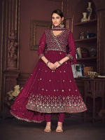 Thumbnail for Jyoti Fashion Women's Rani Pink Georgette Embroidered Anarkali Kurta Pant Set With Dupatta - Distacart