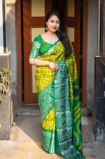 Thumbnail for Green Jute Silk Printed Saree with Unstitched Blouse - Hiral Fashion - Distacart