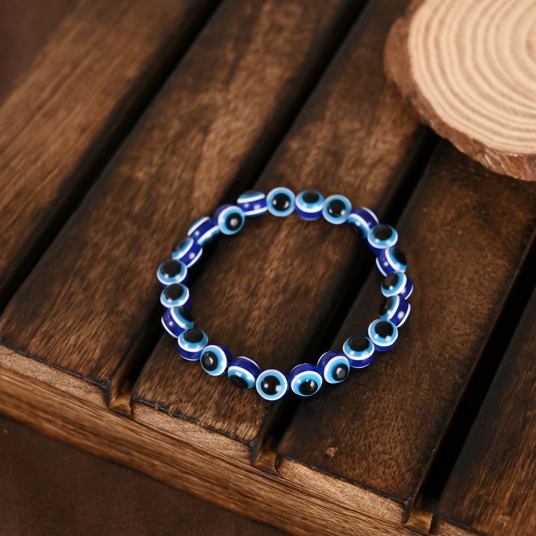 NVR Men & Women Black & Blue Evil Eye Elasticated Bracelet - Distacart
