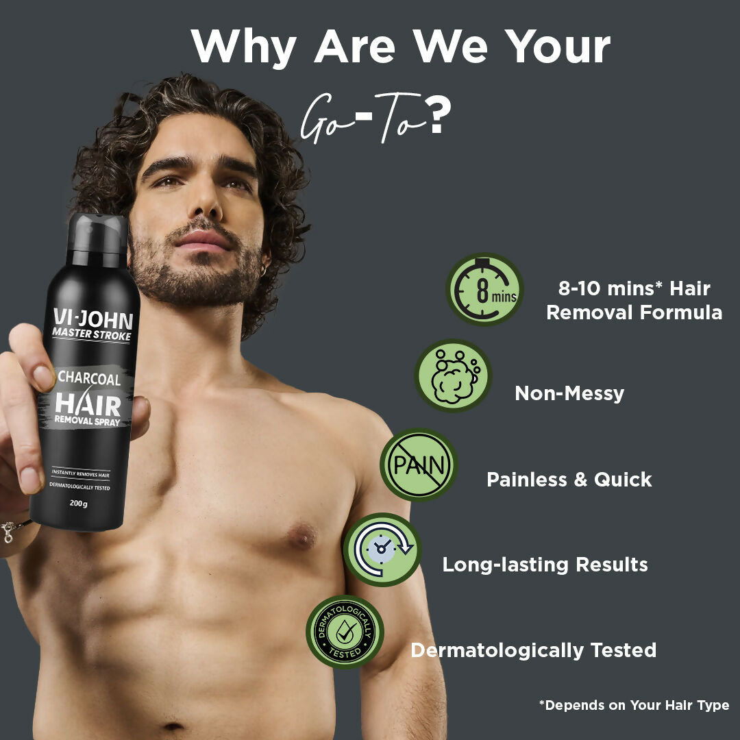 VI-JOHN Dermatologically Tested Master Stroke Charcoal & Aloevera Hair Removal Spray For Men
