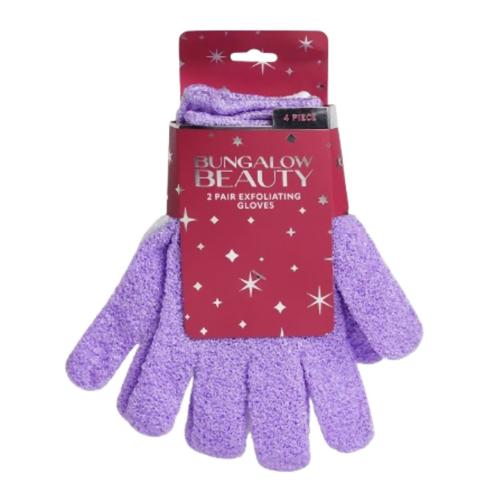 BUNGALOW BEAUTY Exfoliating Bath Gloves - White And Purple - Dista
