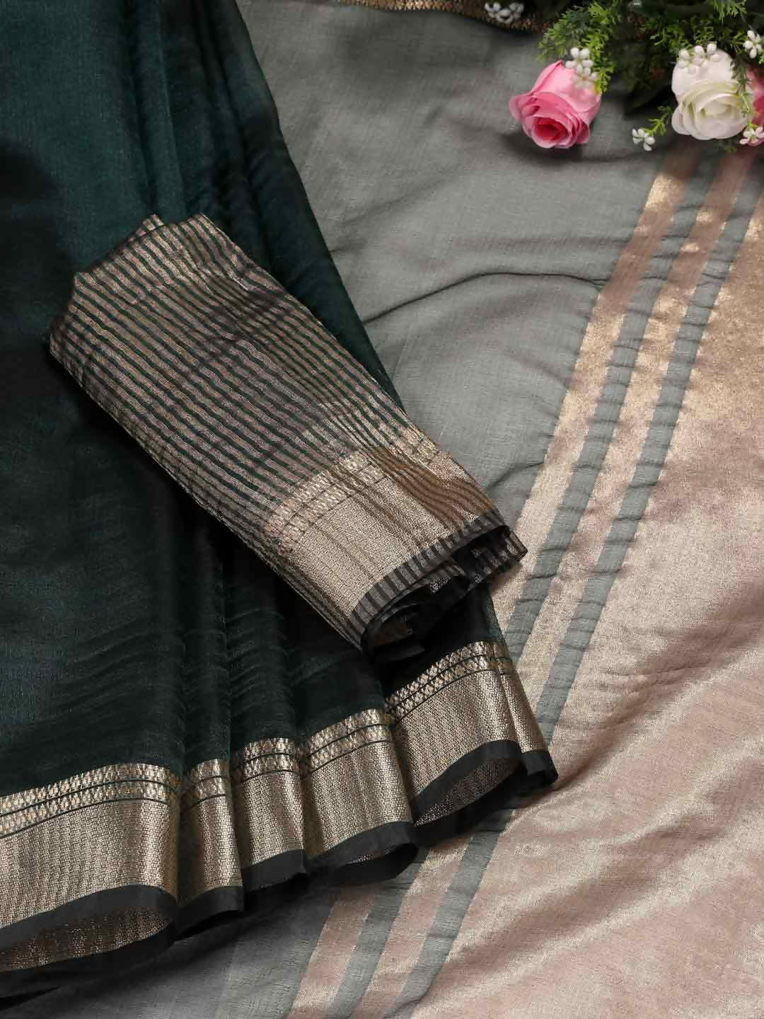 Astita Organza Dark Green Saree