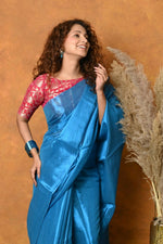 Thumbnail for Very Much Indian Fusion Cotton Tissue Shimmer Saree - Light Blue - Distacart