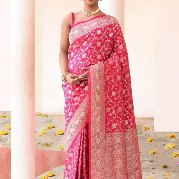 Joban Fashion Hot Pink Soft Pure Handloom Banarasi Silk Saree