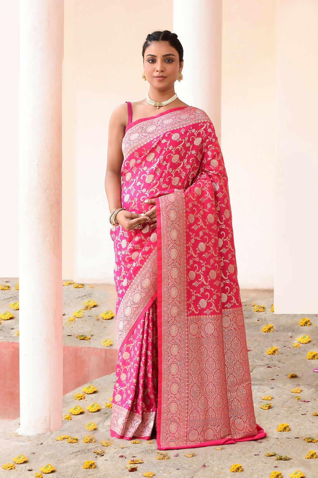 Joban Fashion Hot Pink Soft Pure Handloom Banarasi Silk Saree - Dista