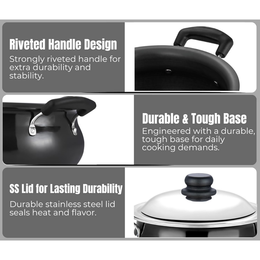 Vinod Black Pearl Hard Anodised Non Stick Handi with Lid - Dista