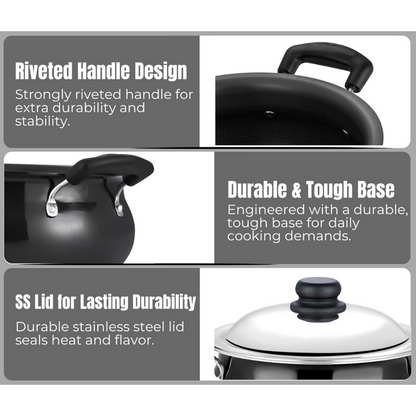 Vinod Black Pearl Hard Anodised Non Stick Handi with Lid - Dista