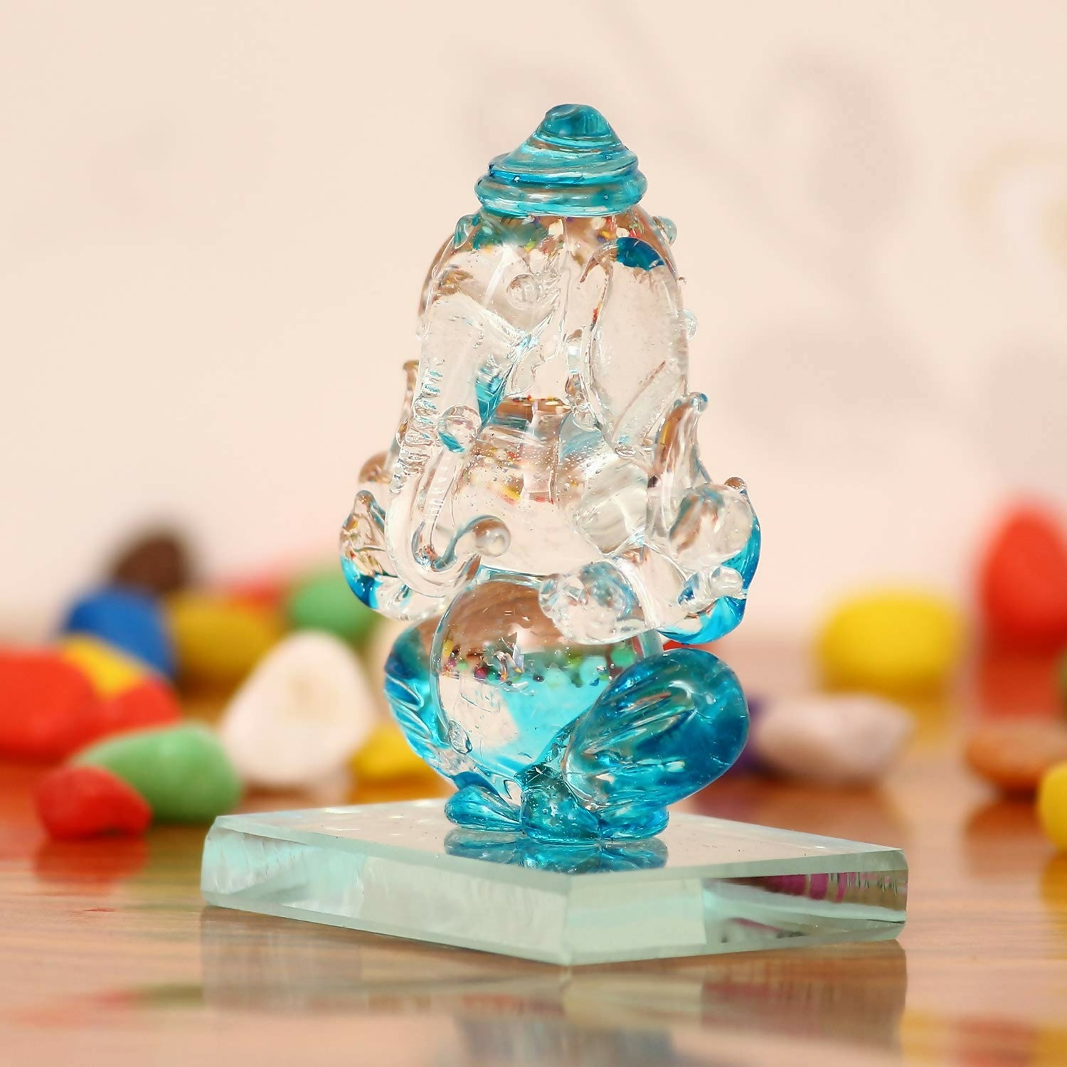 eCraftIndia SkyBlue and Transparent Double Sided Crystal Car Ganesha Showpiece - Distacart