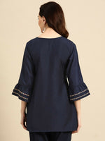 Thumbnail for Women's Navy Blue Viscose blend Embroidered Short Top - Marina - Distacart