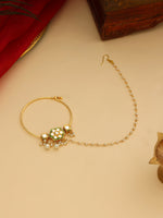 Thumbnail for Ruby Raang 22k Gold Polished Kundan Maharani Nose Ring (Clip On)
