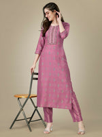 Thumbnail for Jyoti Fashion Women's Purple Rayon Embroidered Kurta Pant Set - Distacart
