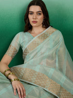 Thumbnail for Mitera Striped Zari Organza Saree - Distacart