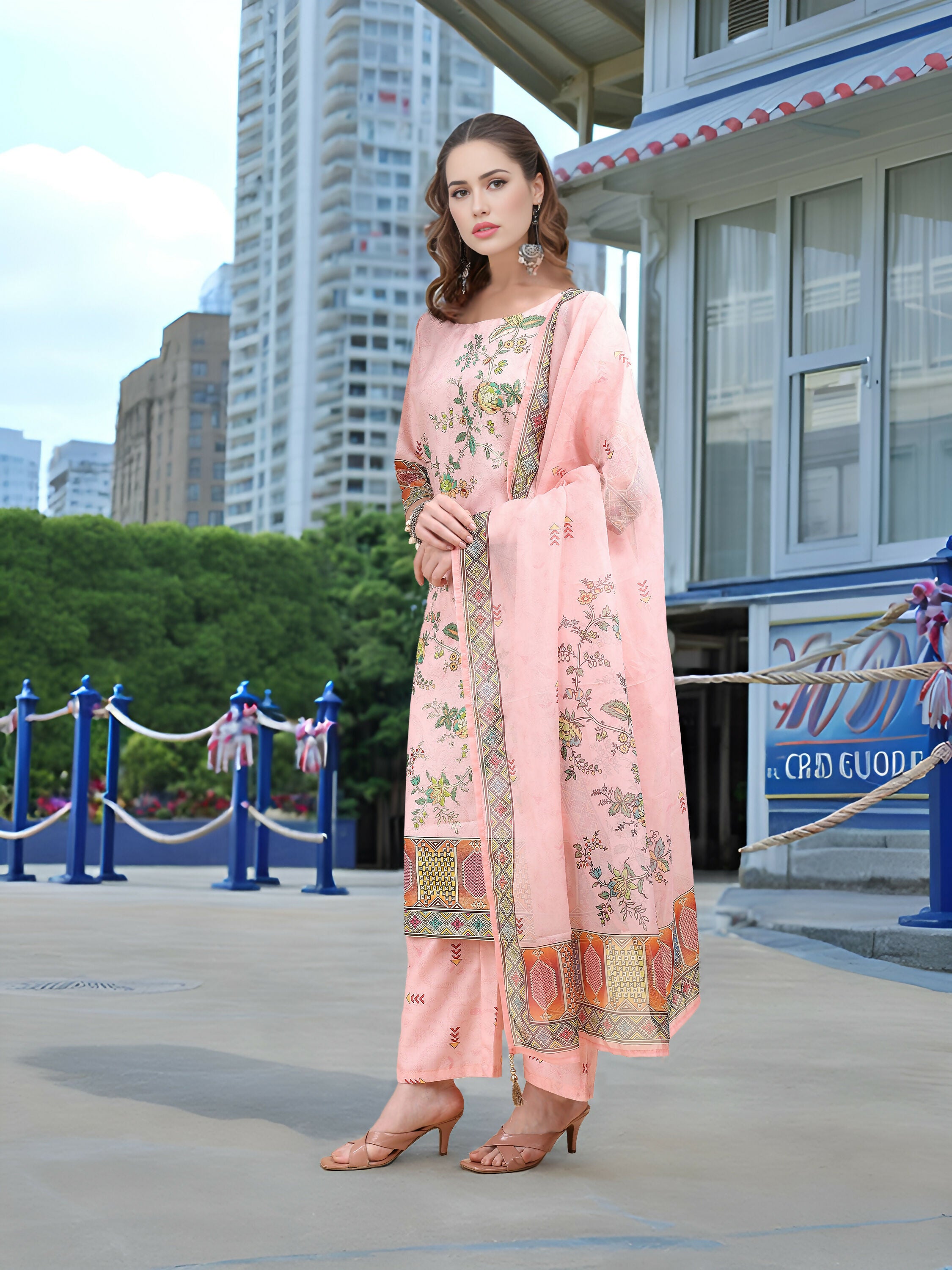 Joban Fashion Pink Position Digital Print With Position Foil Kurta Set