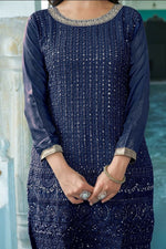 Thumbnail for Teeya Creation Blue Colour Chinnon Silk Heavy Embroidery Work Fully Stitched Salwar Suit - Distacart