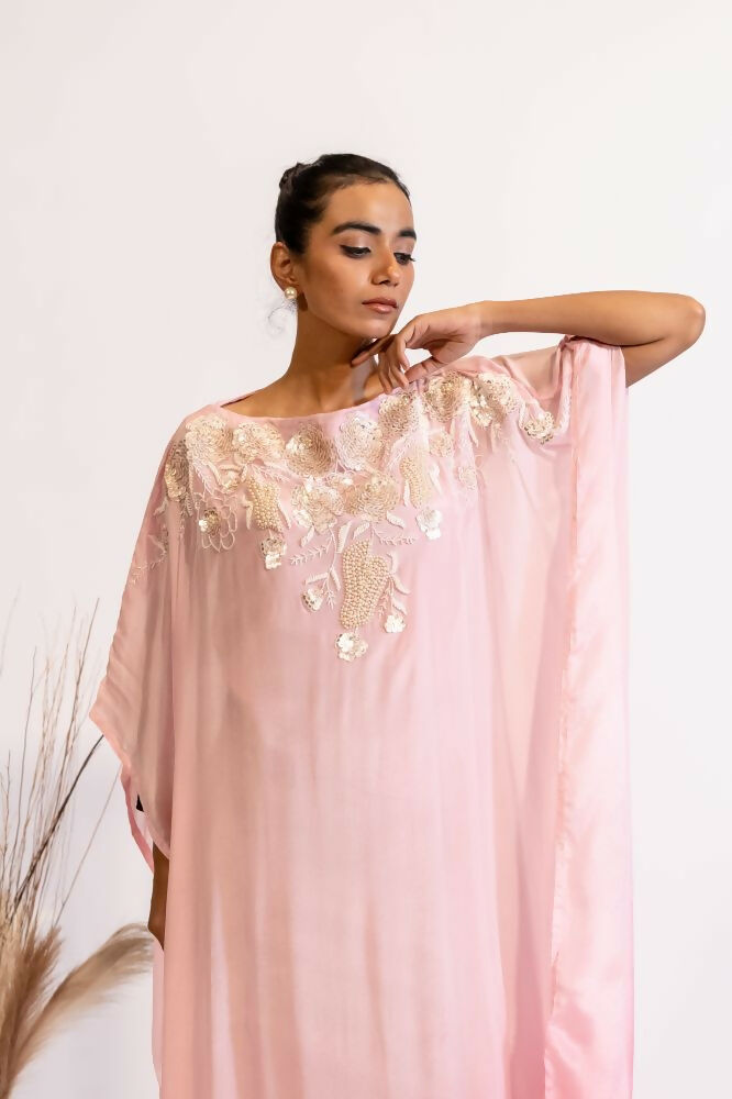Timaraa Luxe Blush Pink Embroidered Kaftan Dress - Dista