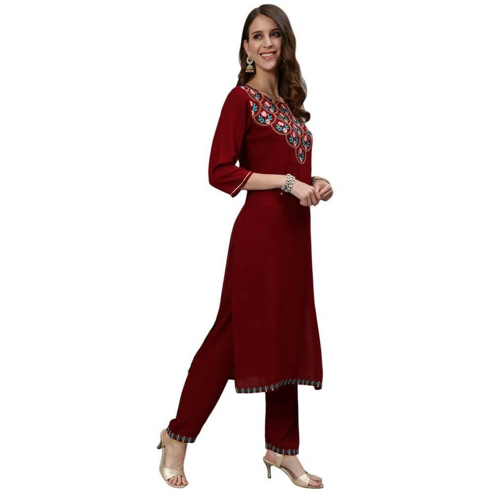 Anubhutee Women's Rayon Yoke Design Regular Maroon Kurta set - Distacart