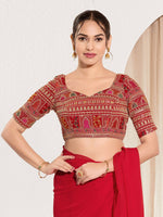 Thumbnail for Joban Fashion Red Brocade Padded Blouse With Sweetheart Neck Elbow Sleeves - Distacart