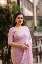 Thumbnail for Pink Pure Chiffon Woven Design Saree with Unstitched Blouse - A2M