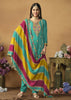 Chinnon Silk Turquoise Salwar Suit with Multicolor Dupatta - Emponline - Distacart