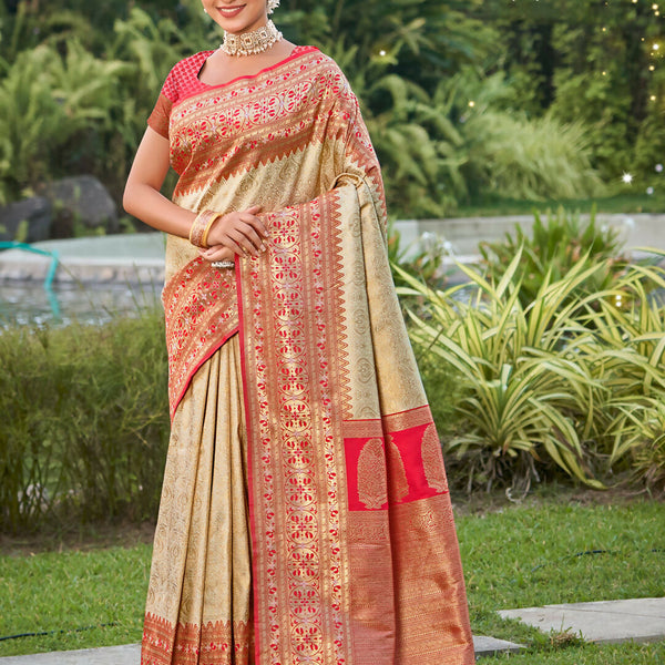 Astita Banarasi Silk White Saree