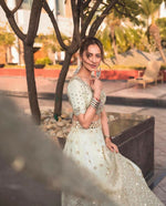 Thumbnail for Jyoti Fashion Women's Sky Blue Mulberry Silk Paper Mirror with Zari Embroidered Designer Lehenga Choli Set - Distacart