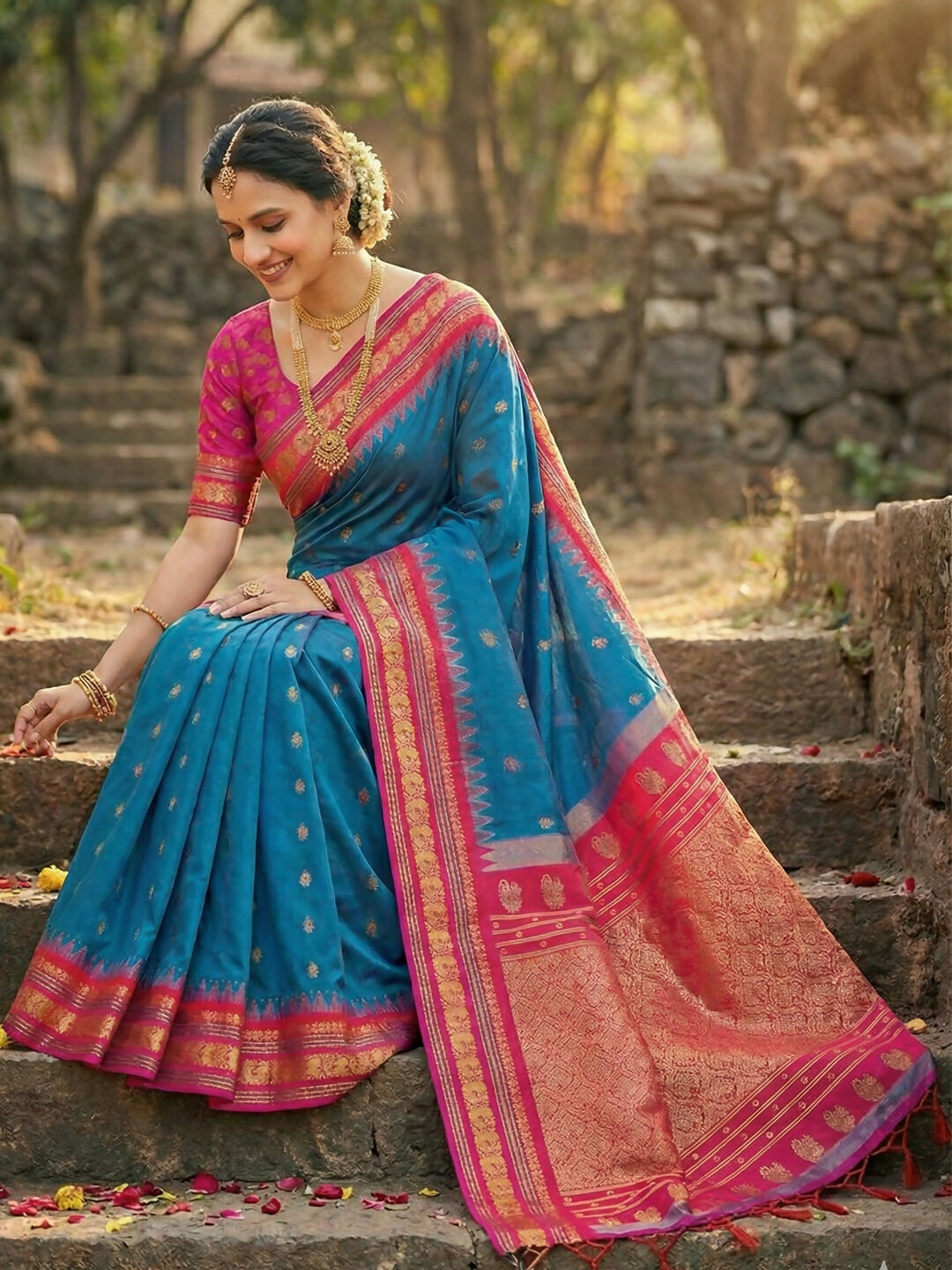 Shree Shyam Fashion Blue Soft Silk Saree - Distacart