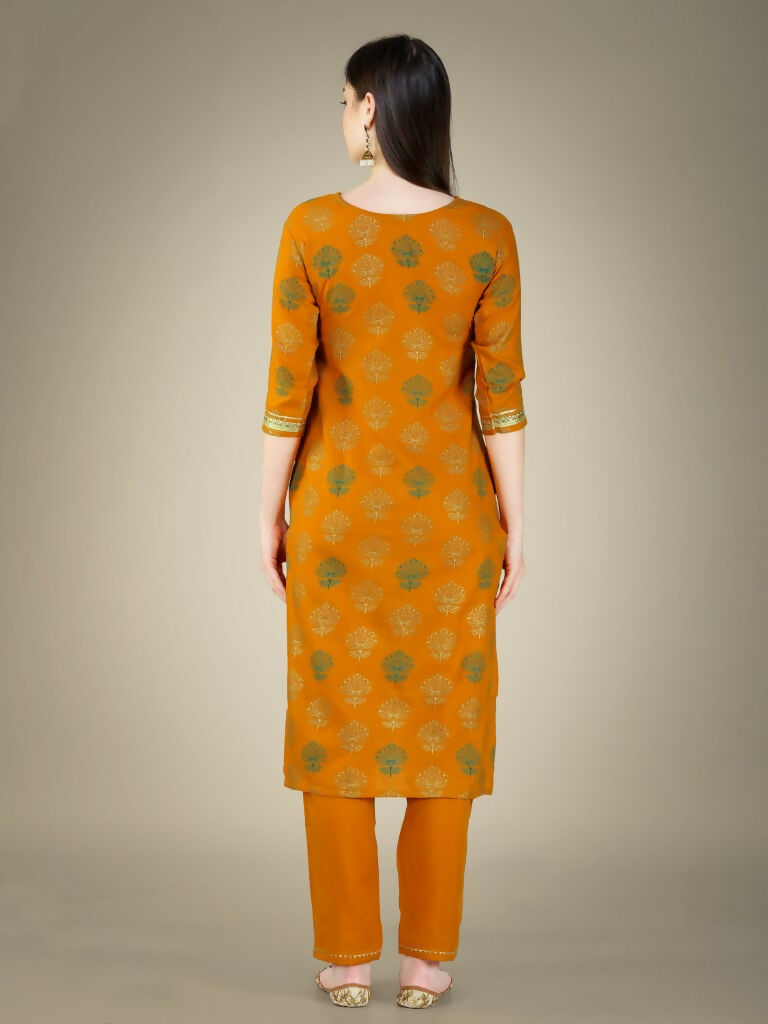 Jyoti Fashion Women's Yellow Cotton Magic Slub Embroidery & Sequence work Kurta with Trouser & Dupatta - Distacart