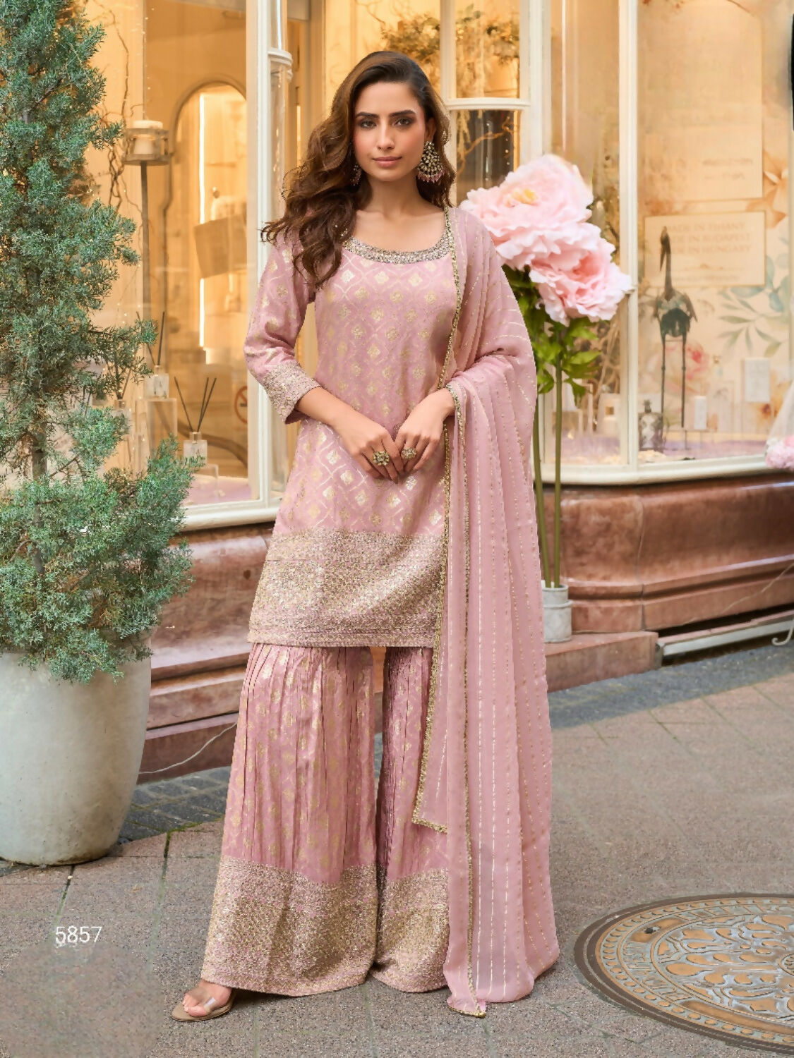 Anaita Peach Viscose Silk Readymade Palazzo Suit with Embroidery Work - Distacart