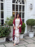 Thumbnail for Teeya Creation White Color Chinon Silk Party Wear Trending Palazzo Set - Distacart