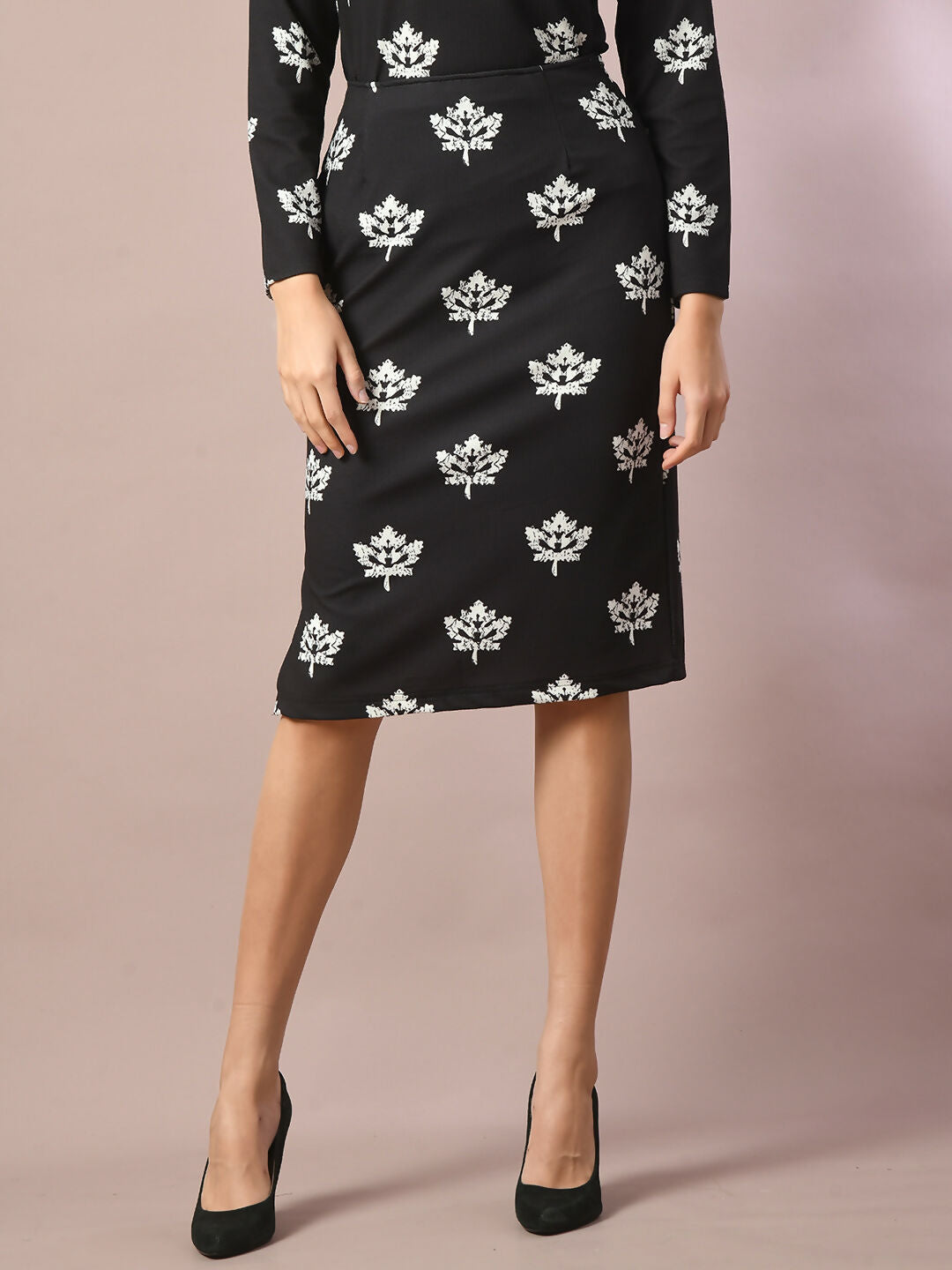 Myshka Women's Black Printed Knee Length Party Embellished Skirts - Distacart