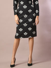 Thumbnail for Myshka Women's Black Printed Knee Length Party Embellished Skirts - Distacart