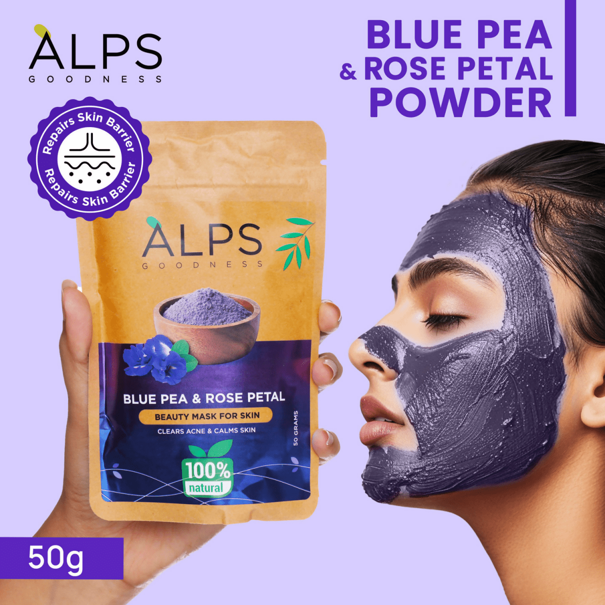 Alps Goodness 100% Natural Blue Pea & Rose Petal Beauty Mask For Skin - Distacart