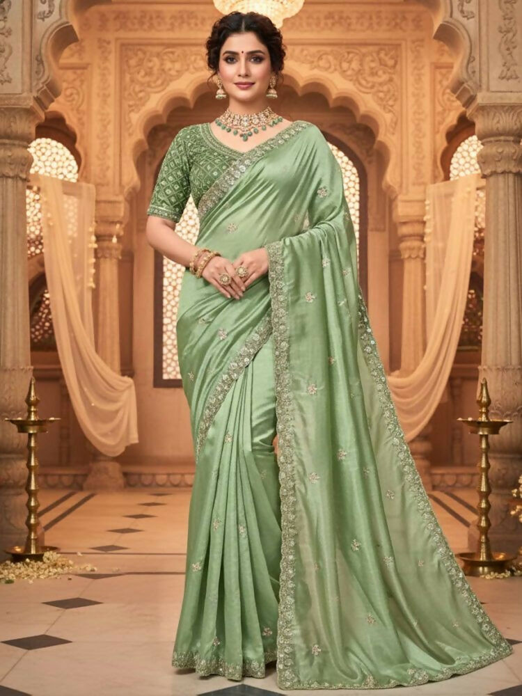 Joban Fashion Mehndi Fandy Satin Silk Party Wear Sarees - Distacart