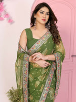 Thumbnail for Ai Fashion Mehendi Georgette Rajwadi Bandhani Print Party Wear Saree